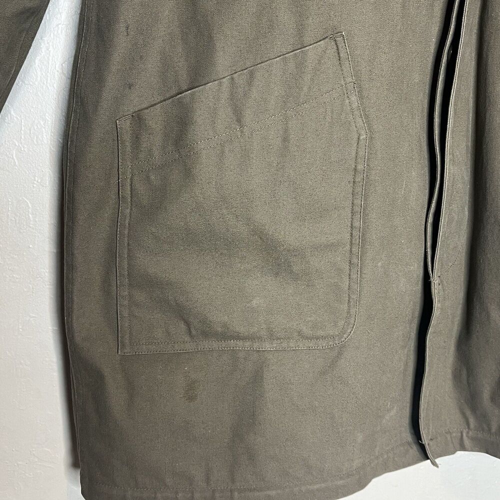 Green Canvas Leather Collar Khaki Removable Liner Barn Field Jacket Mens Med - Picture 4 of 15